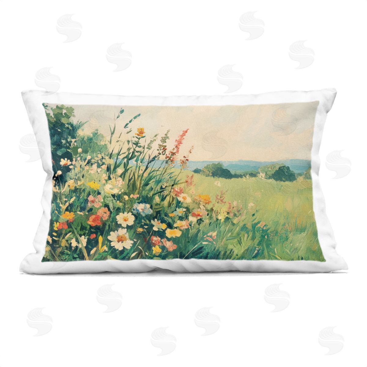 Petal Prints Design Vintage Wildflowers in Field Plush Polyester Art Print Pillow