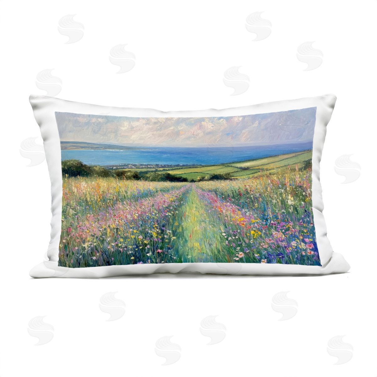 Petal Prints Design Impressionist Wildflower Hills Plush Polyester Art Print Pillow
