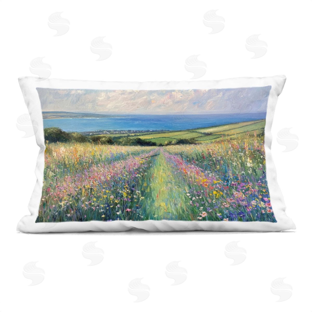 Petal Prints Design Impressionist Wildflower Hills Plush Polyester Art Print Pillow