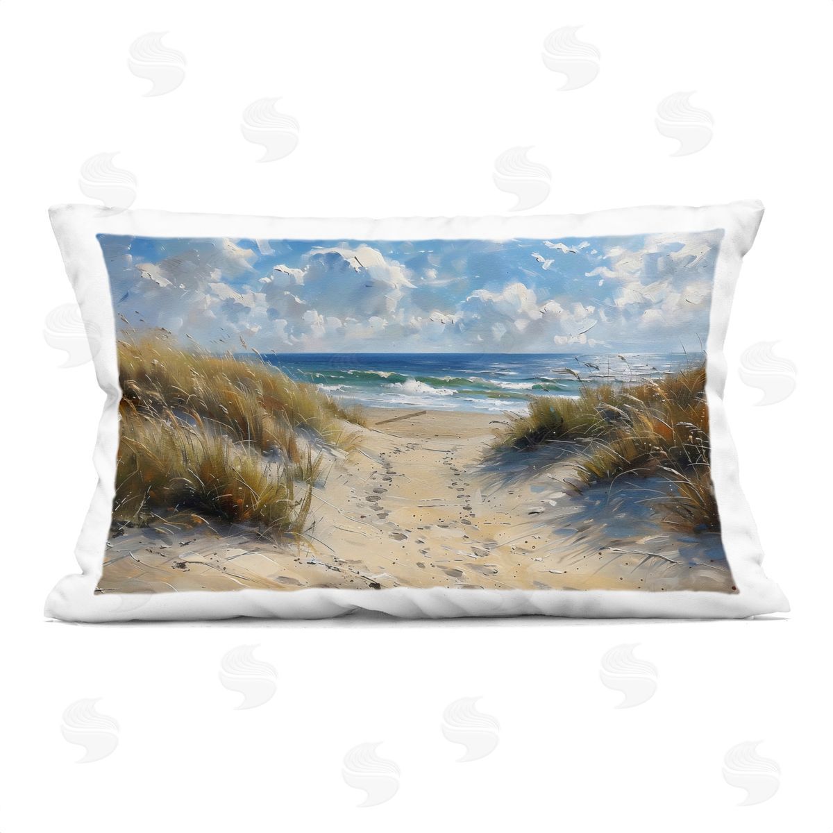 LSR Creative Studio Seaside Pathway Footprints Plush Polyester Art Print Pillow