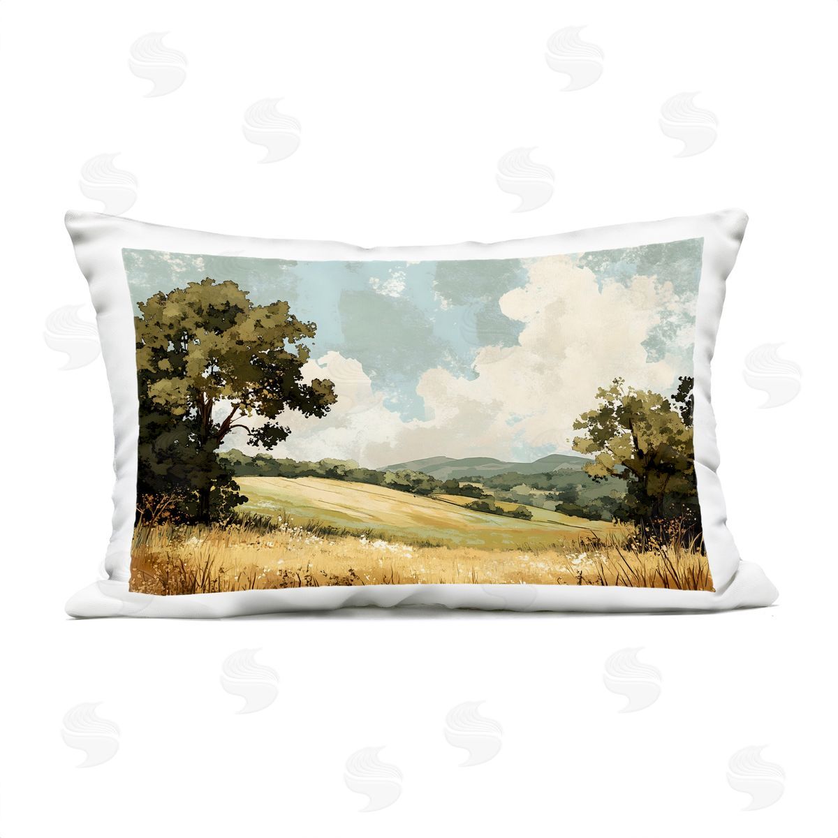 LSR Creative Studio Peaceful Meadow with Overhanging Clouds Plush Polyester Art Print Pillow