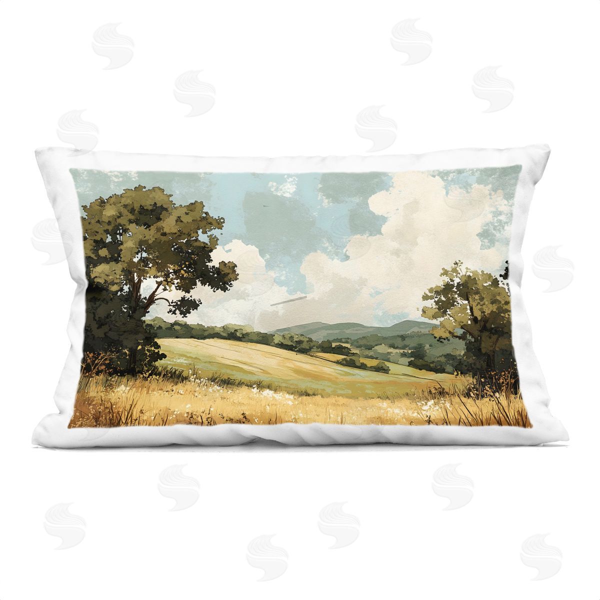 LSR Creative Studio Peaceful Meadow with Overhanging Clouds Plush Polyester Art Print Pillow