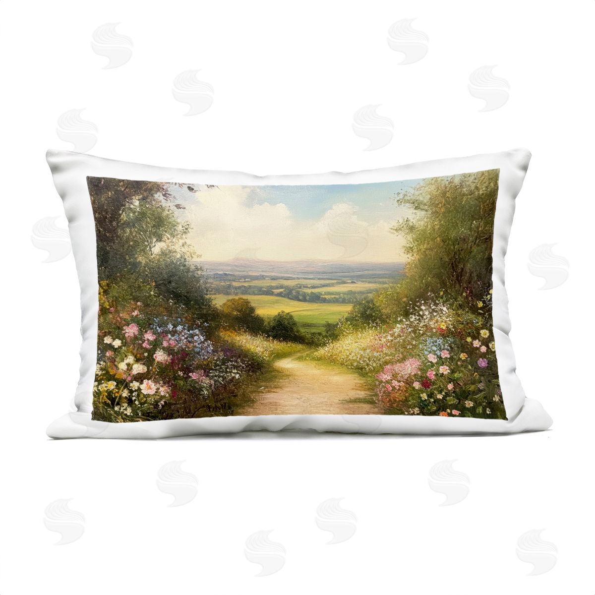 Petal Prints Design Wildflower Lane Landscape Plush Polyester Art Print Pillow