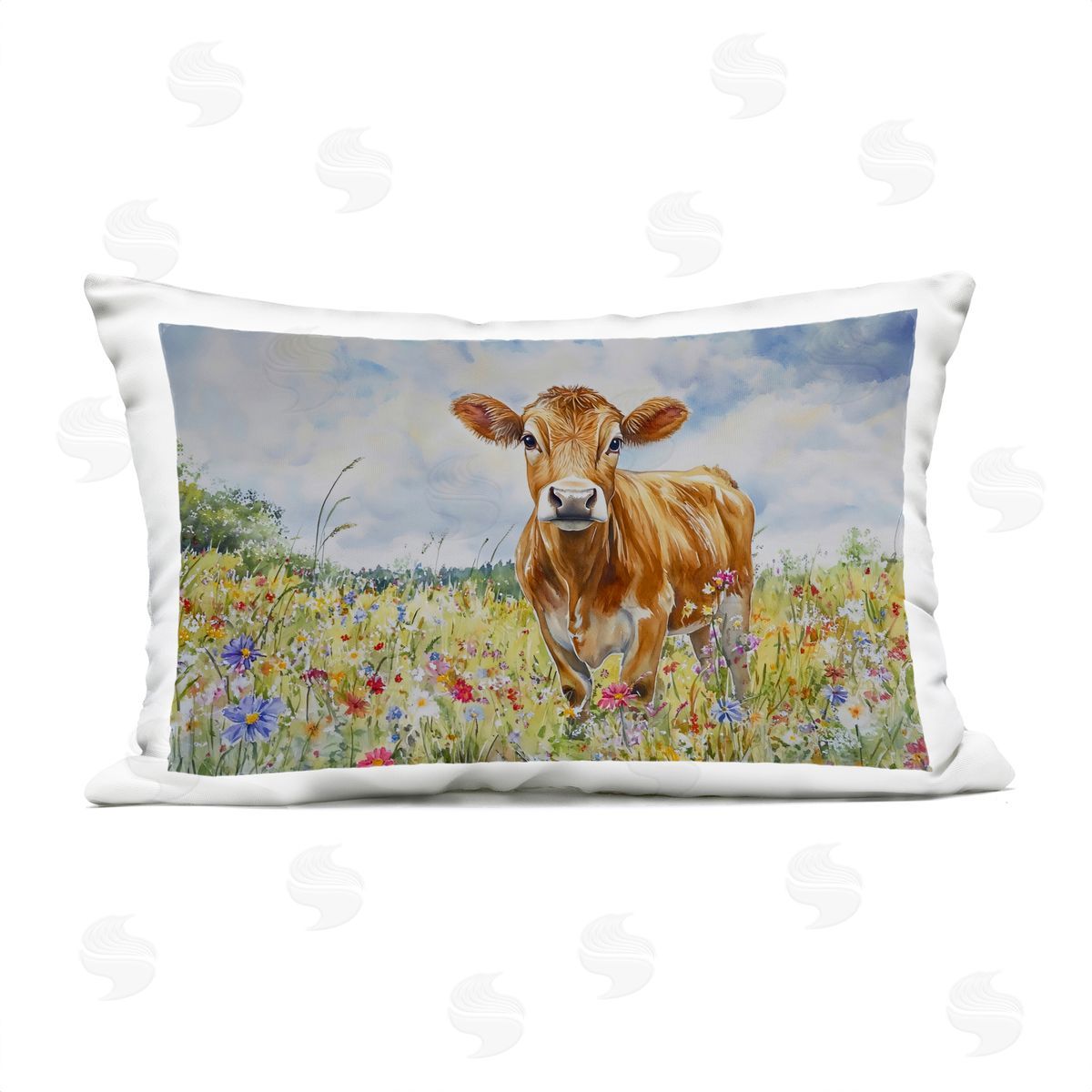 Franklyn Gregory Jersey Cow in Meadow Plush Polyester Art Print Pillow