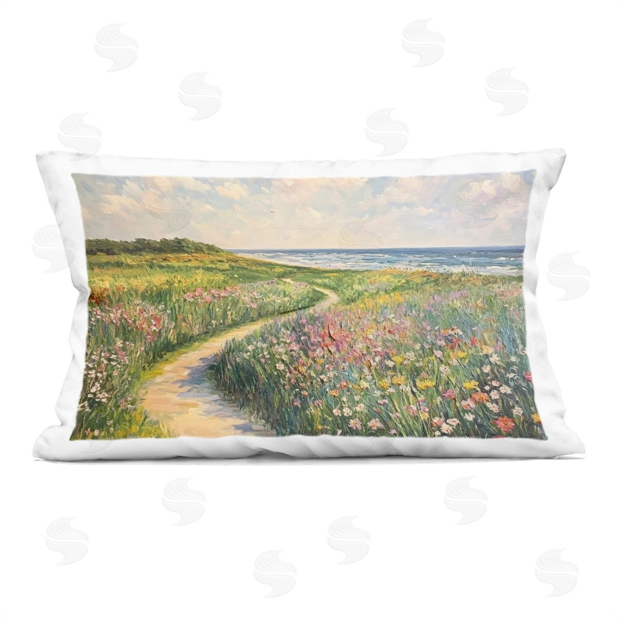 Petal Prints Design Impressionist Coastal Meadow Plush Polyester Art Print Pillow