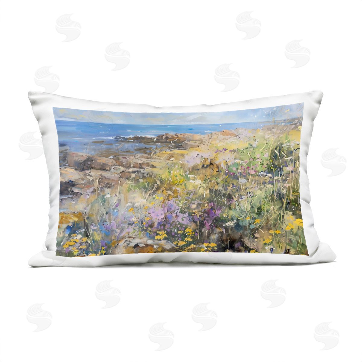 LSR Creative Studio Sea of Wildflowers Coast Plush Polyester Art Print Pillow