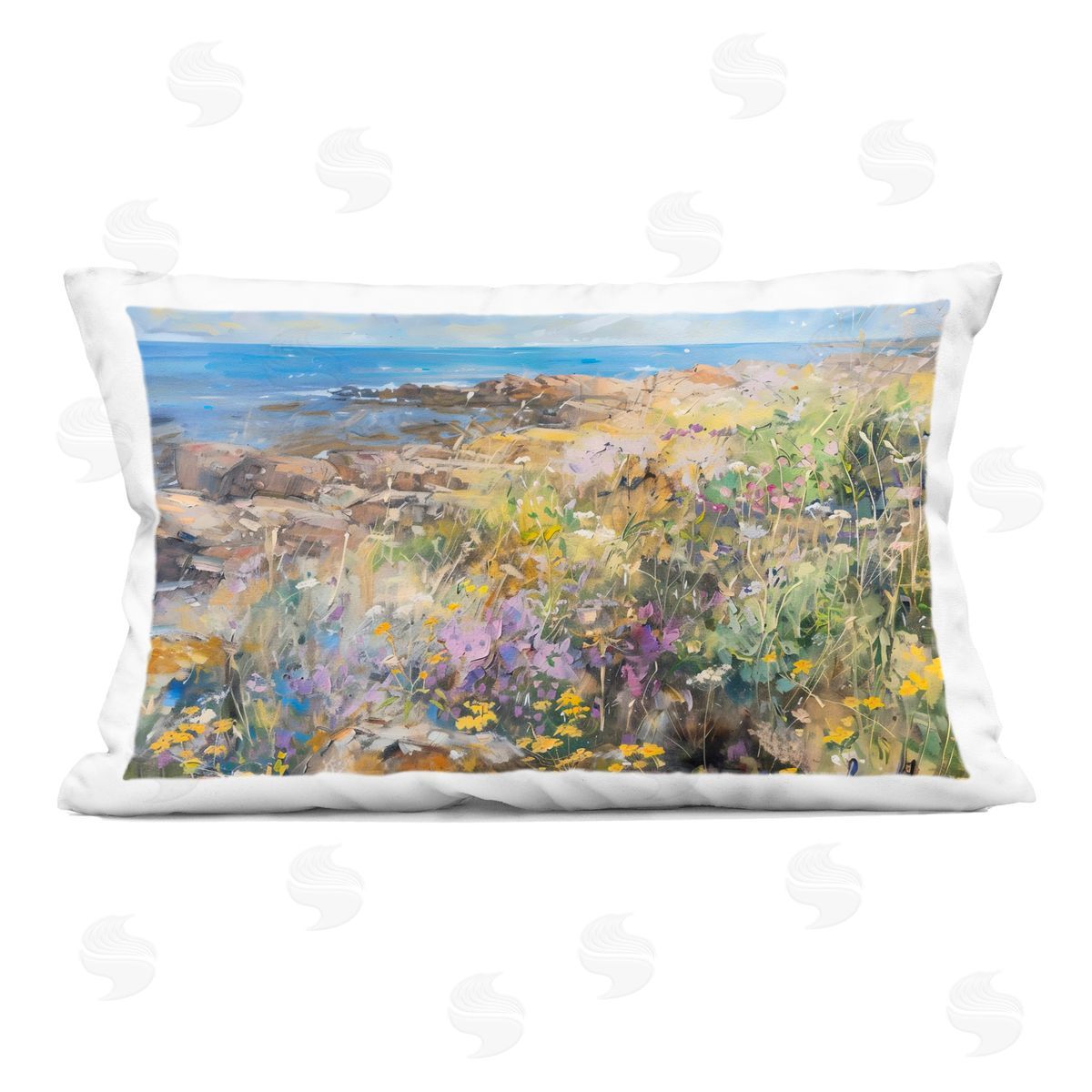 LSR Creative Studio Sea of Wildflowers Coast Plush Polyester Art Print Pillow