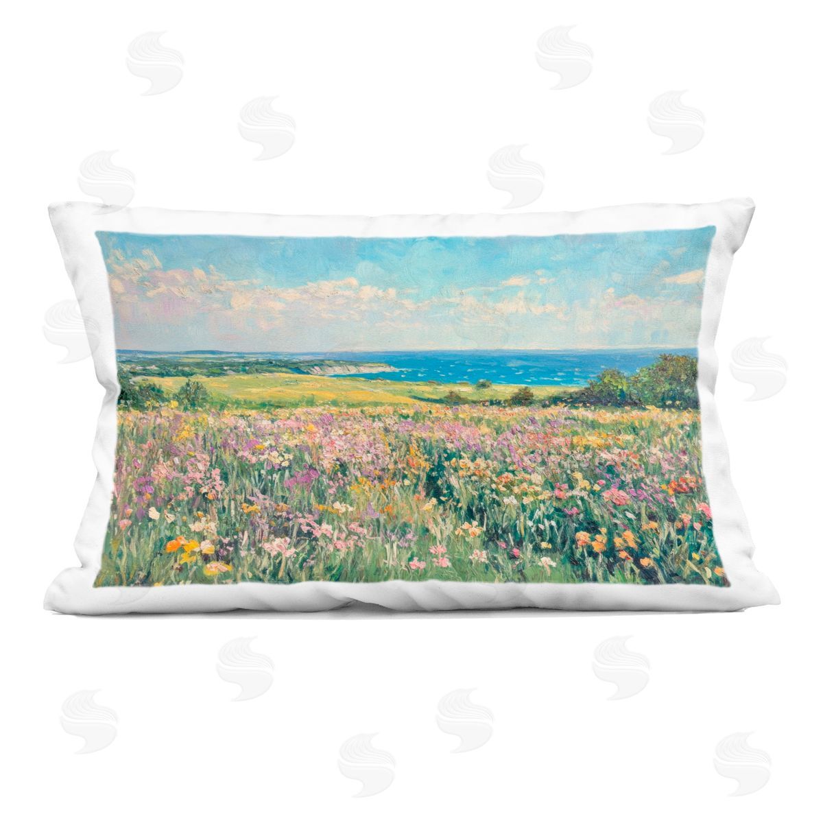 Petal Prints Design Lilac Coast Seascape Plush Polyester Art Print Pillow