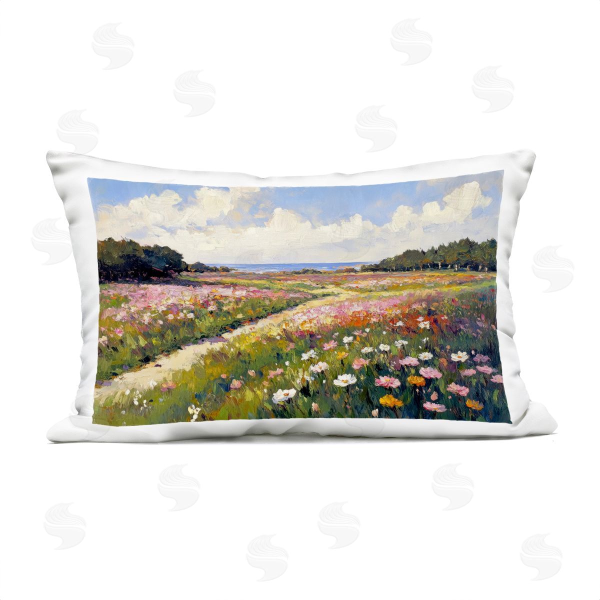 Petal Prints Design Romance Walkway with Flowers Plush Polyester Art Print Pillow