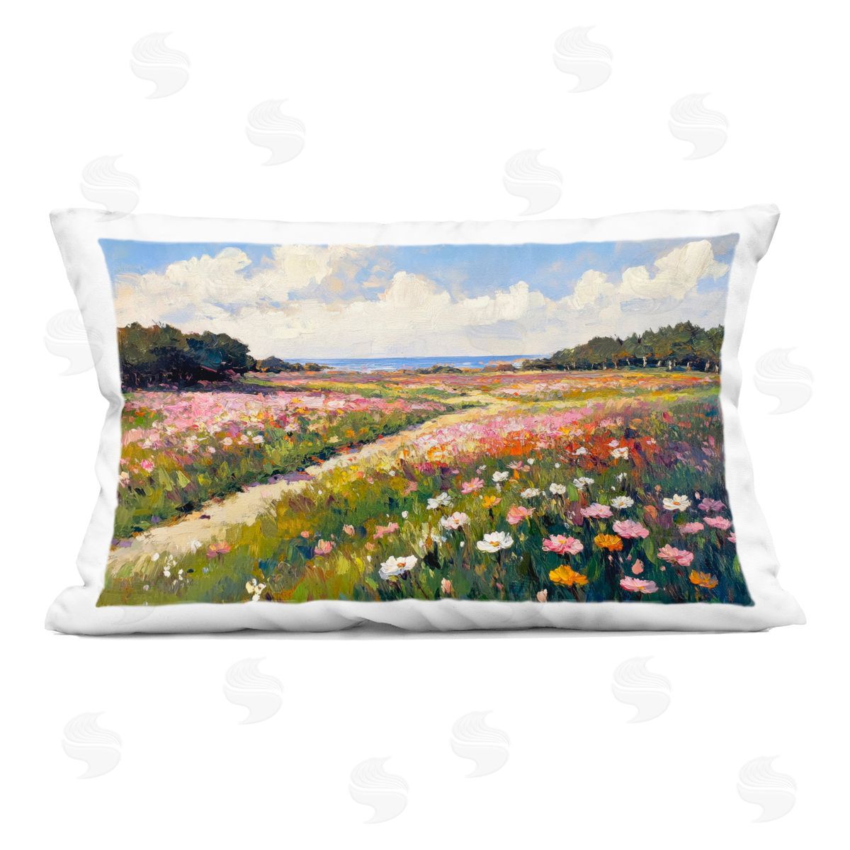 Petal Prints Design Romance Walkway with Flowers Plush Polyester Art Print Pillow