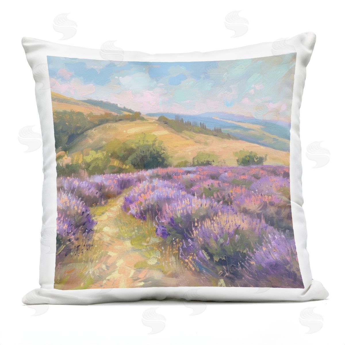 LSR Creative Studio Lavender Field Hills Plush Polyester Art Print Pillow