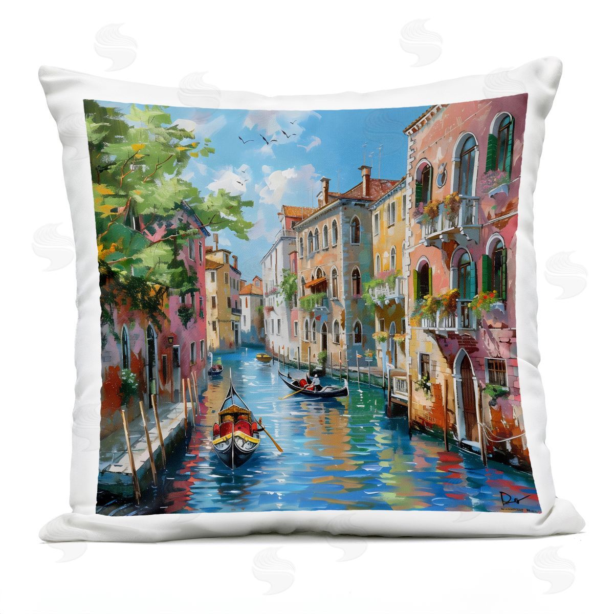 LSR Creative Studio Canal Boat Ride in City Plush Polyester Art Print Pillow