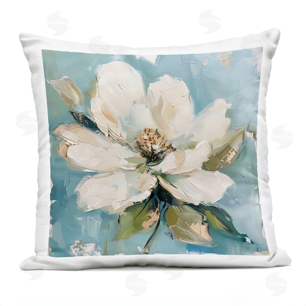 LSR Creative Studio White Floral Blues Plush Polyester Art Print Pillow