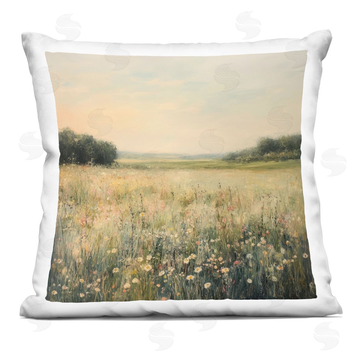 Petal Prints Design Warm Wildflower Landscape Plush Polyester Art Print Pillow