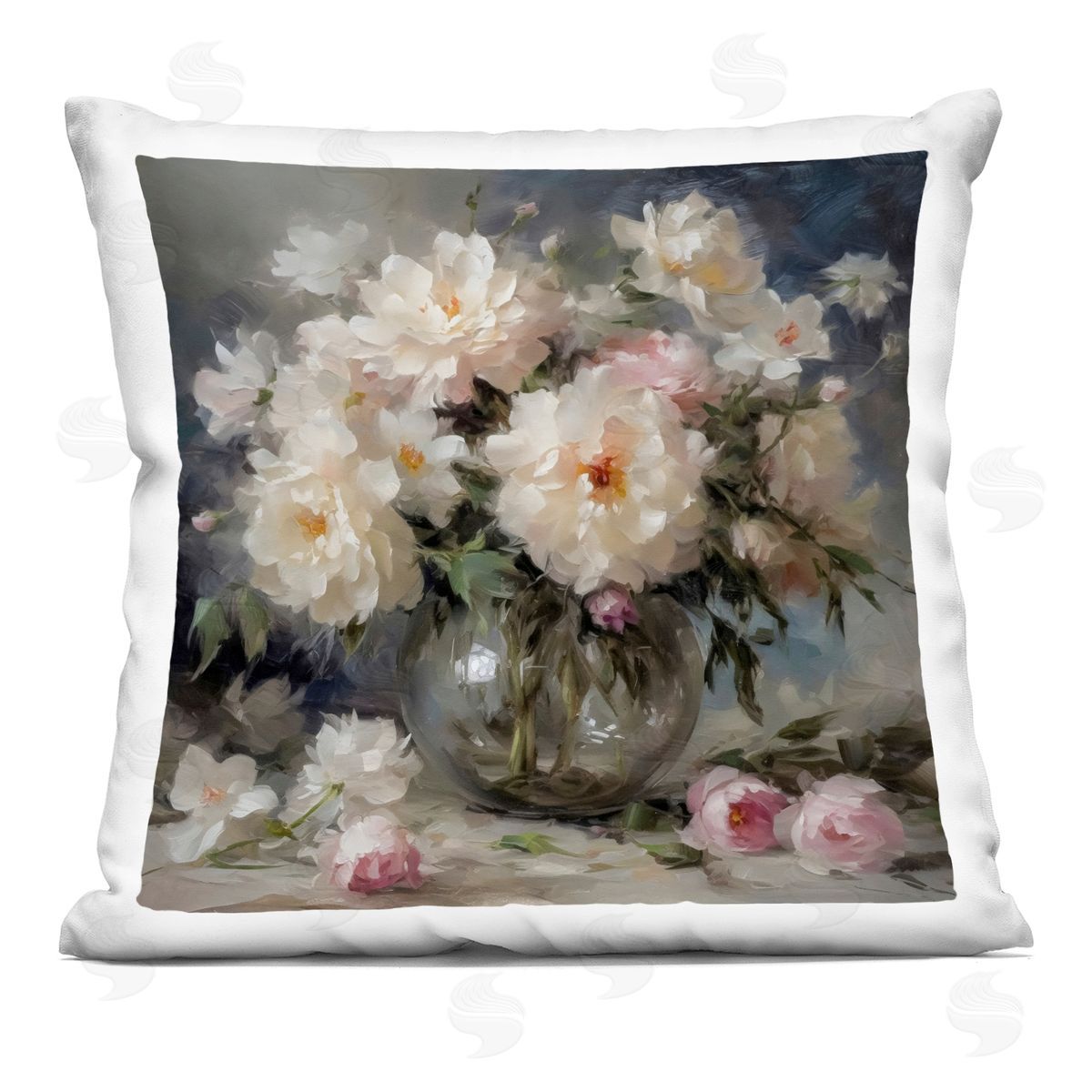 LSR Creative Studio Romantic Flowers in Round Vase Plush Polyester Art Print Pillow
