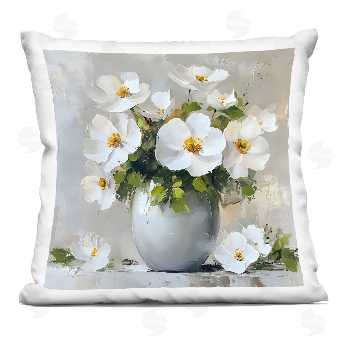 LSR Creative Studio White Anemones in Silver Vase Plush Polyester Art Print Pillow