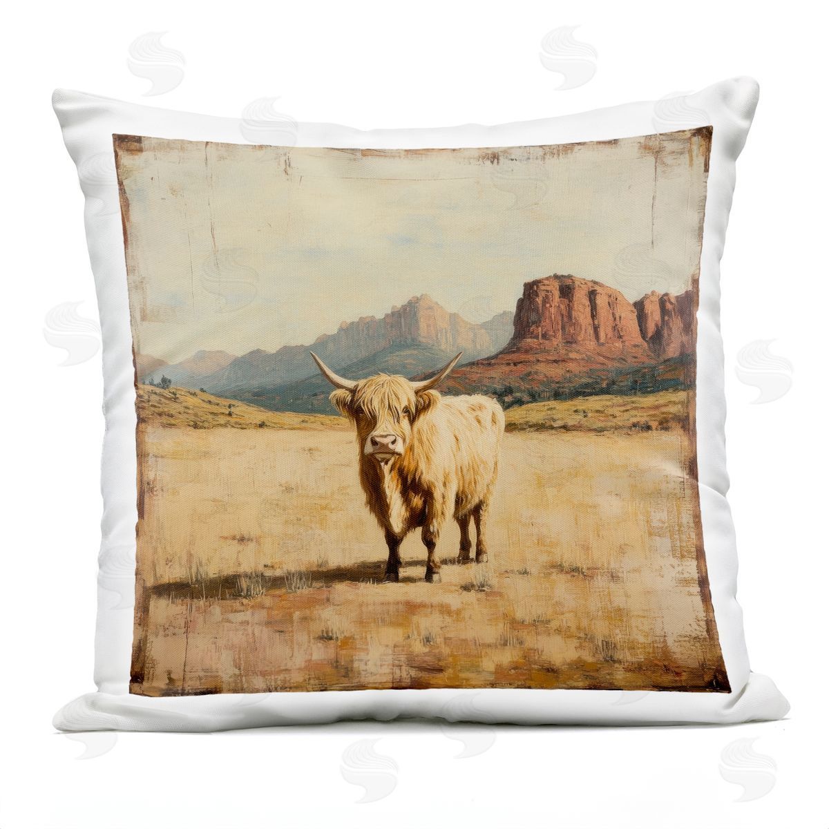 Petal Prints Design Desert Cow Portrait Plush Polyester Art Print Pillow