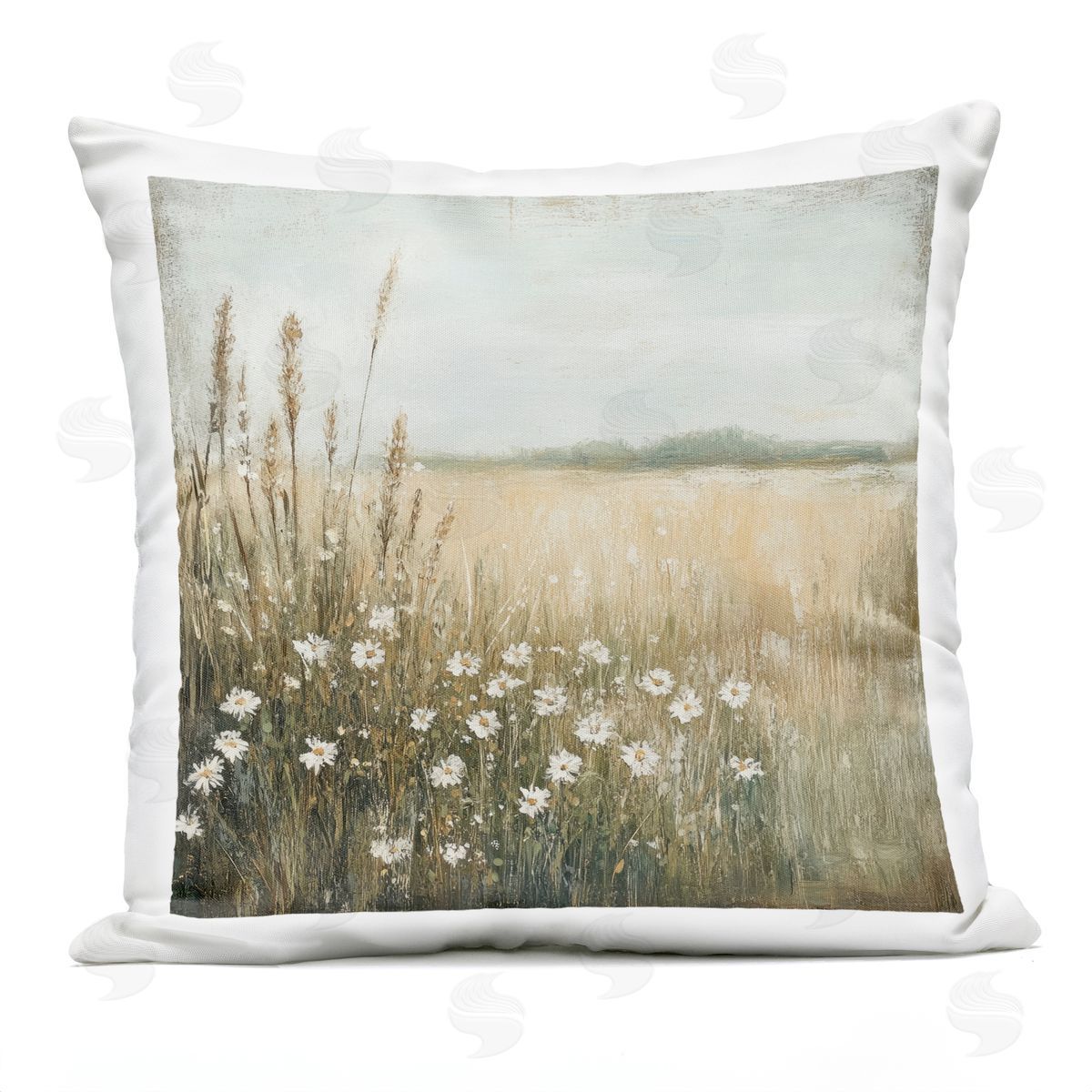 Petal Prints Design Daisy Dream Landscape Plush Polyester Art Print Pillow
