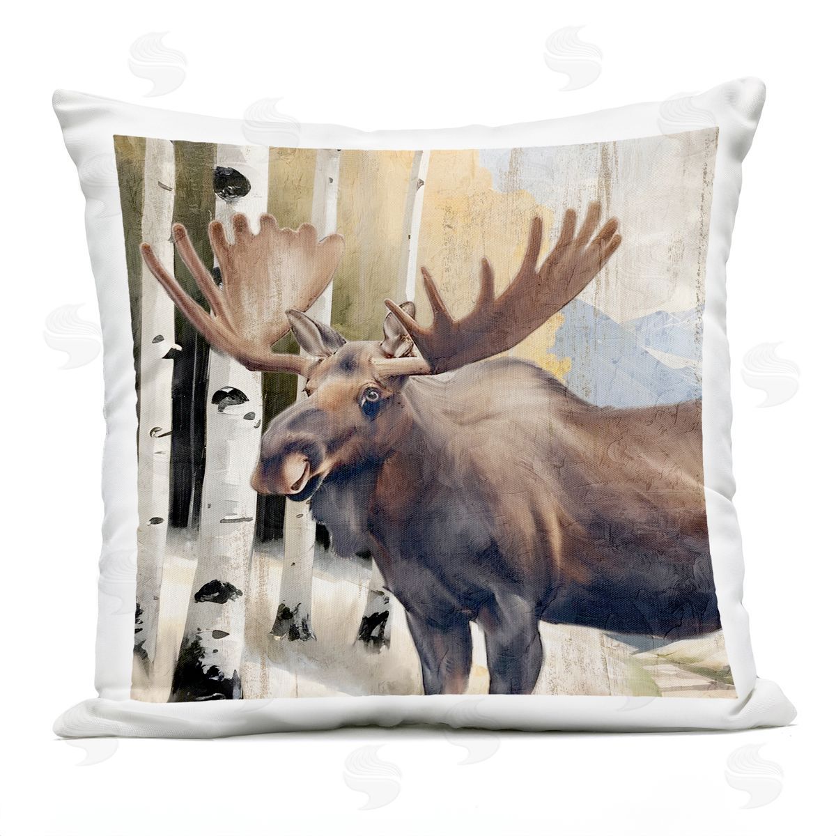 Kim Allen Mountain Walk Moose Portrait Plush Polyester Art Print Pillow