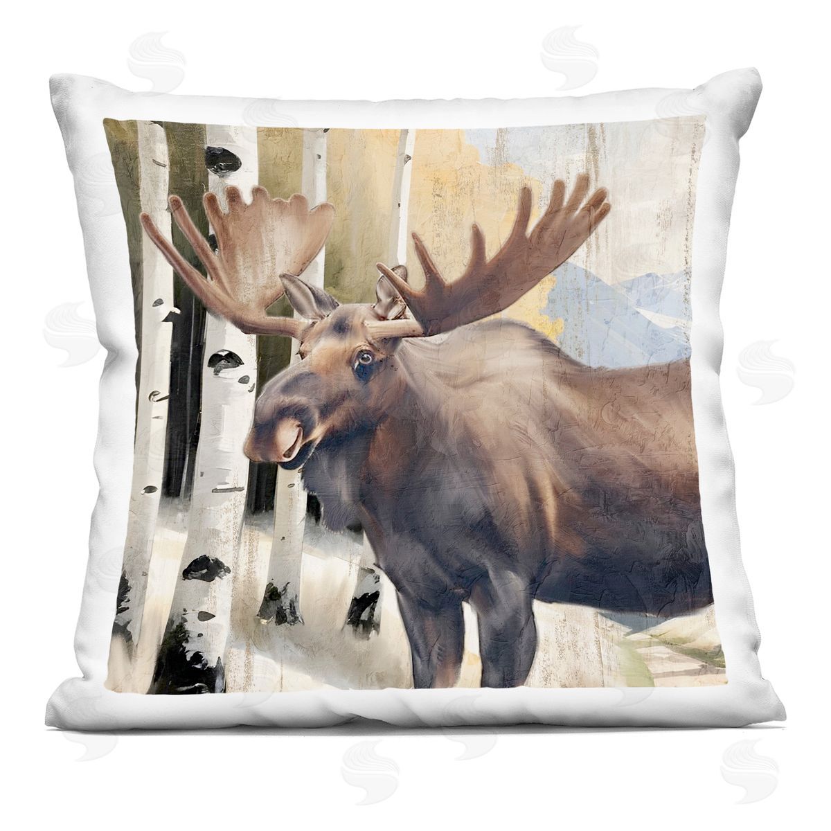 Kim Allen Mountain Walk Moose Portrait Plush Polyester Art Print Pillow
