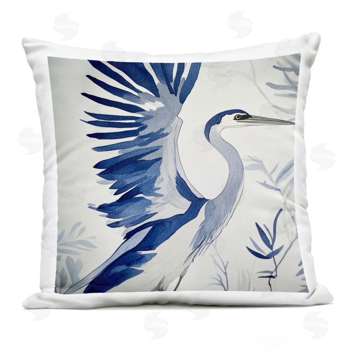 Mona Grace Blue Heron in Cool Tones Plush Polyester Art Print Pillow