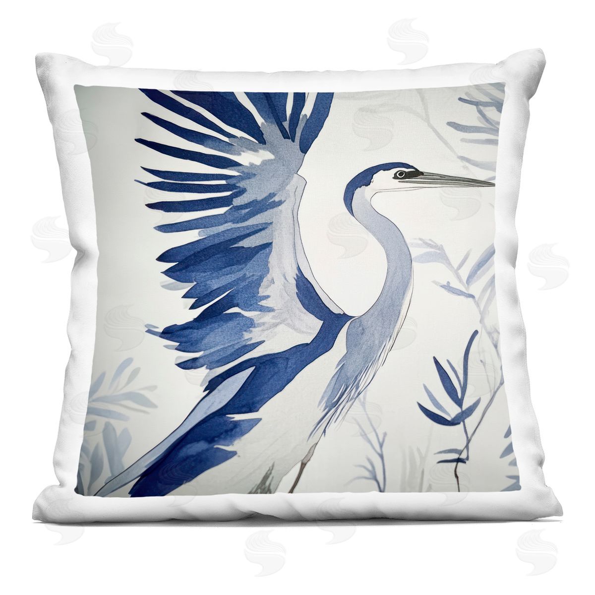 Mona Grace Blue Heron in Cool Tones Plush Polyester Art Print Pillow