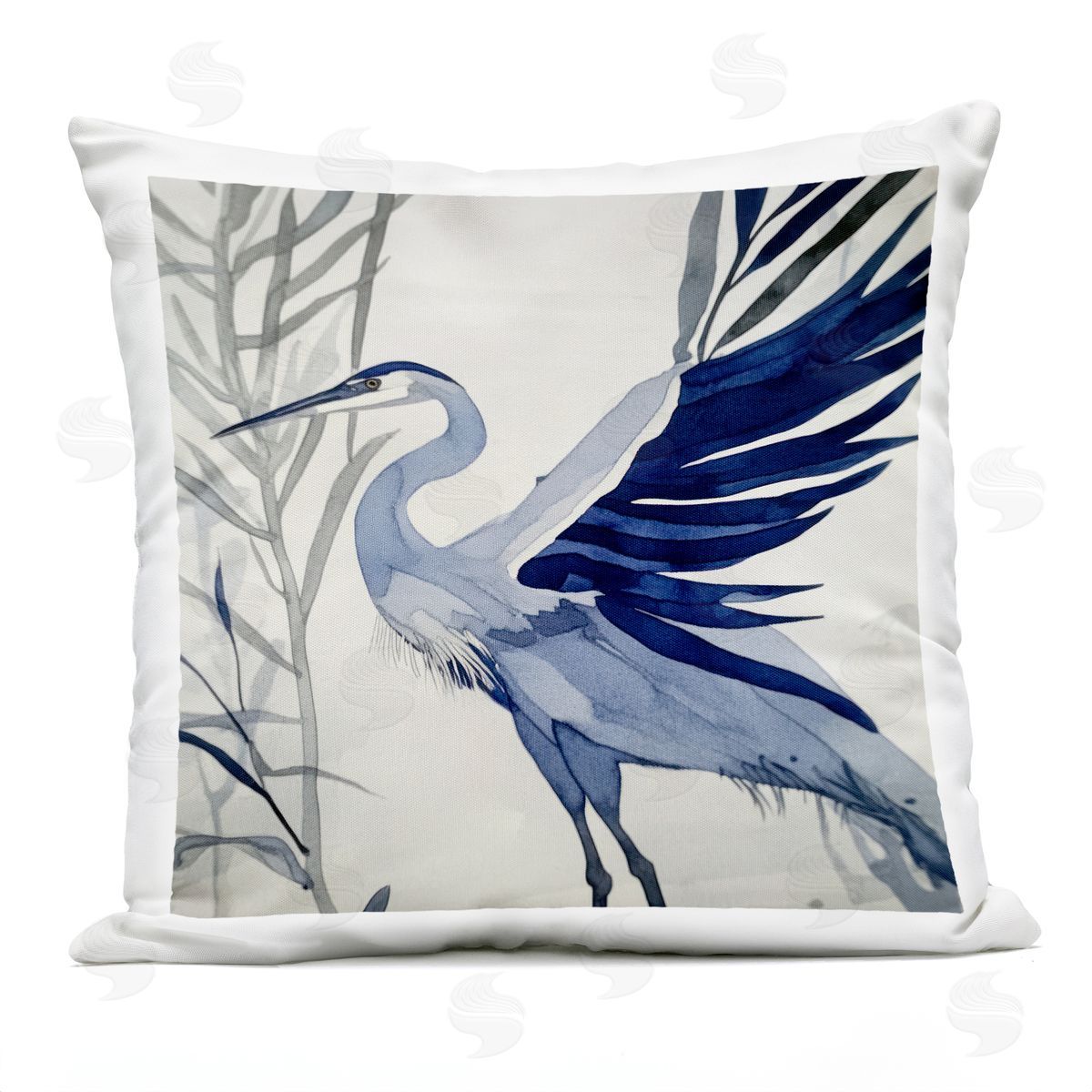 Mona Grace Whimsical Blue Heron Plush Polyester Art Print Pillow