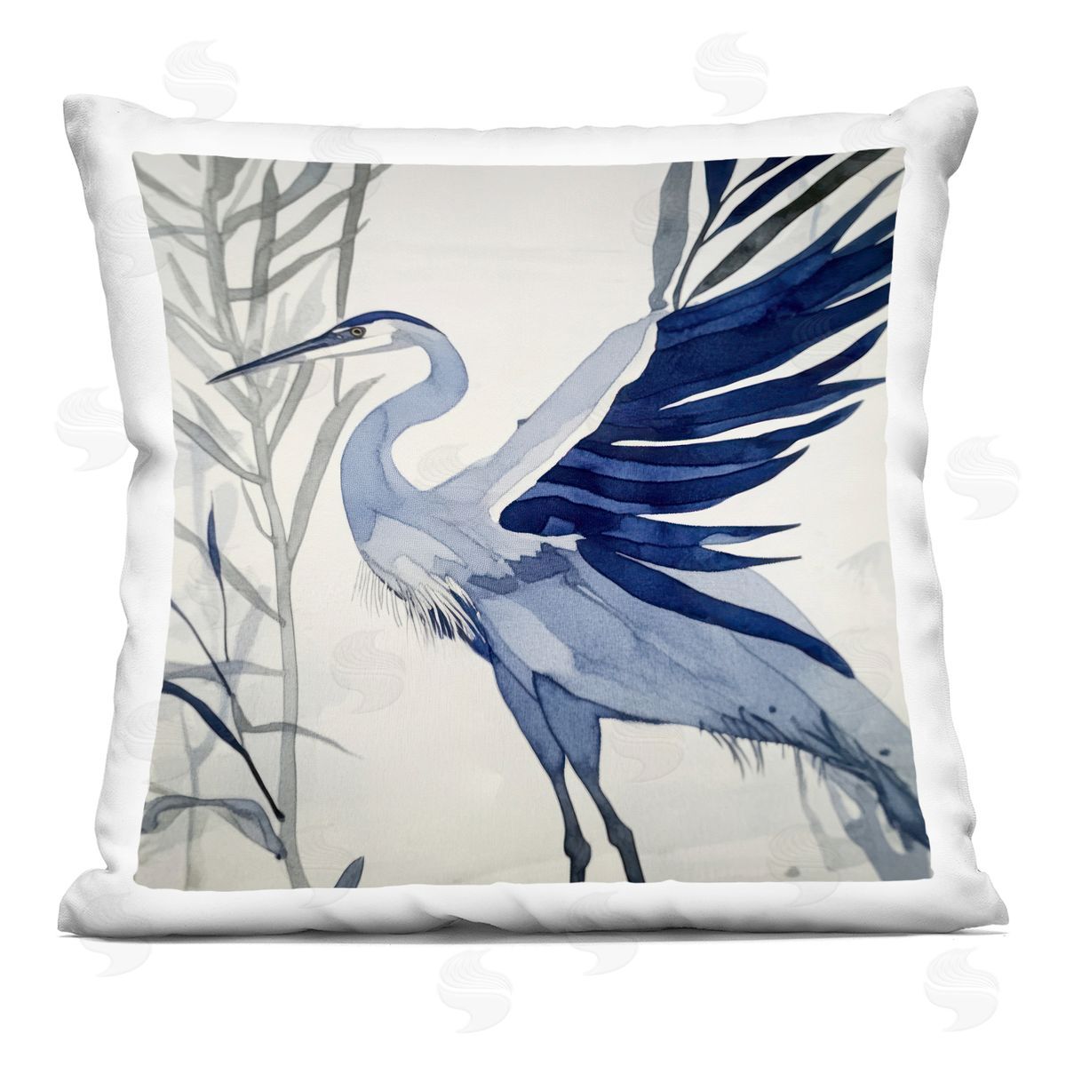 Mona Grace Whimsical Blue Heron Plush Polyester Art Print Pillow
