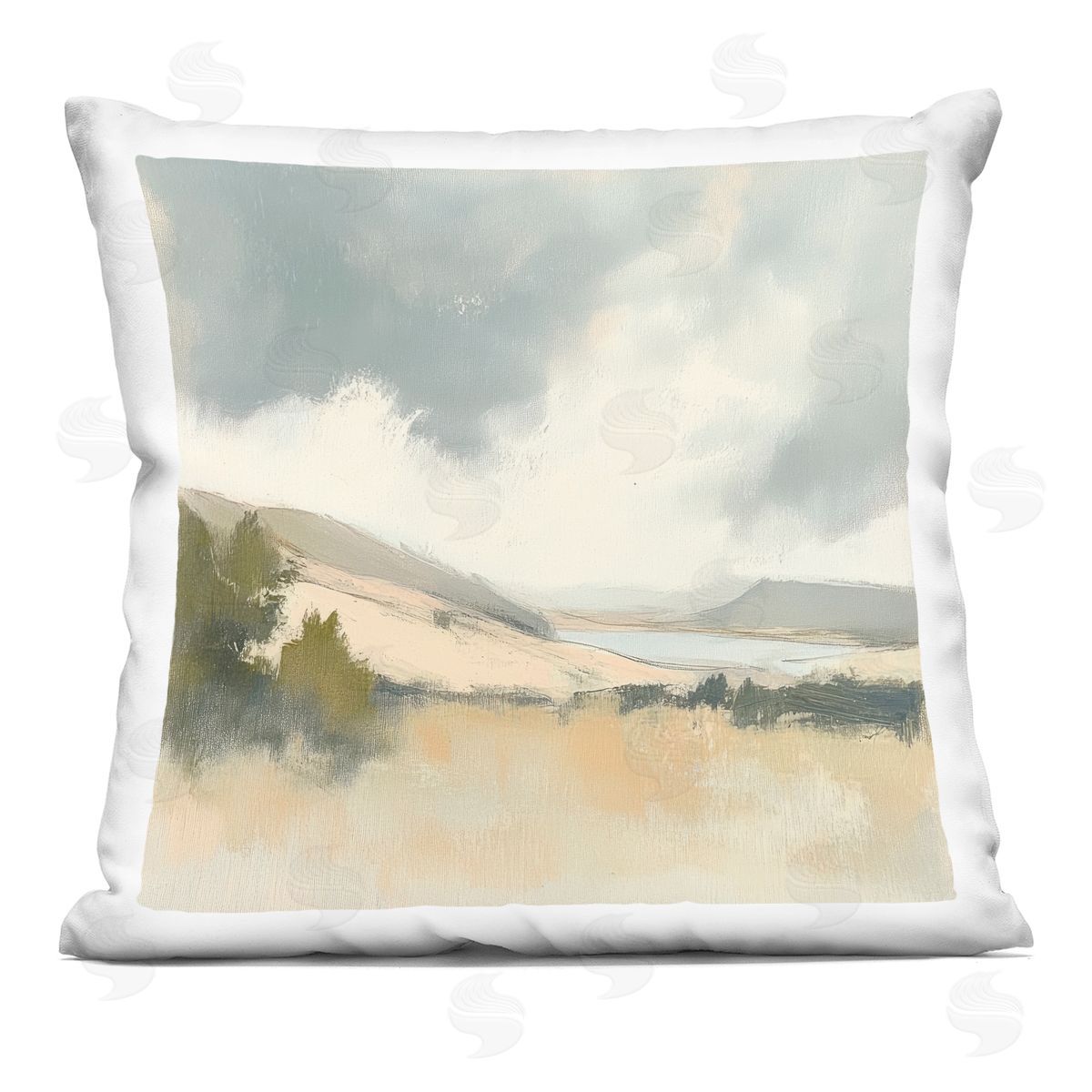 Mona Grace Brushed Landscape with Clouds Plush Polyester Art Print Pillow