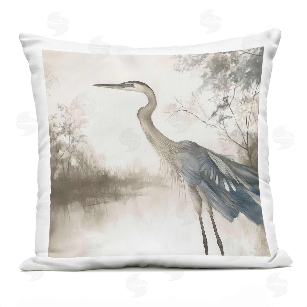 Mona Grace Graceful Heron on Water Plush Polyester Art Print Pillow