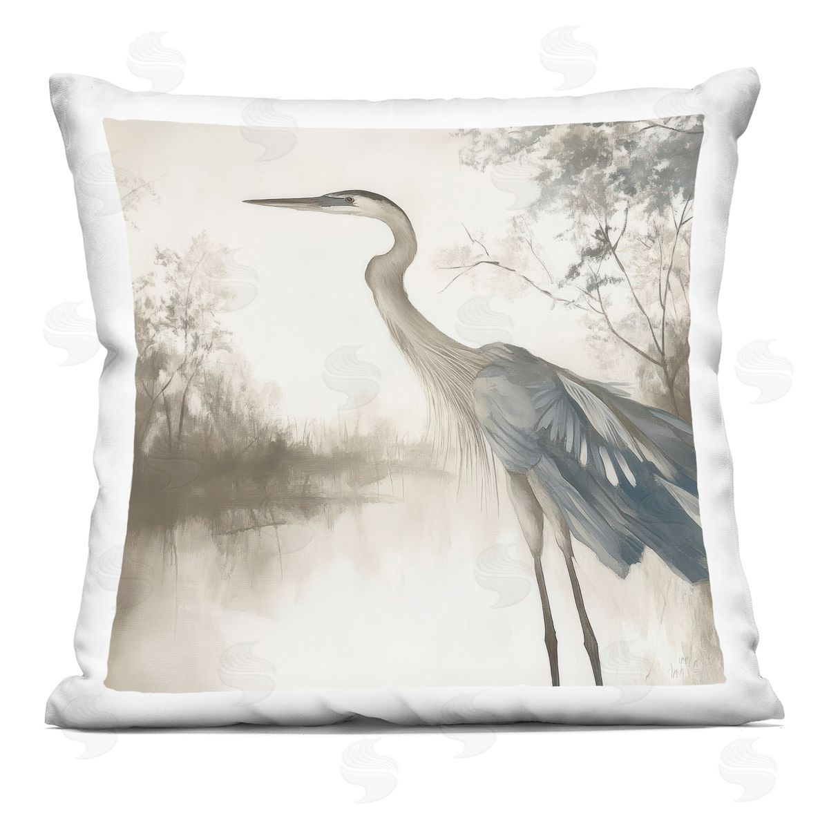 Mona Grace Graceful Heron on Water Plush Polyester Art Print Pillow