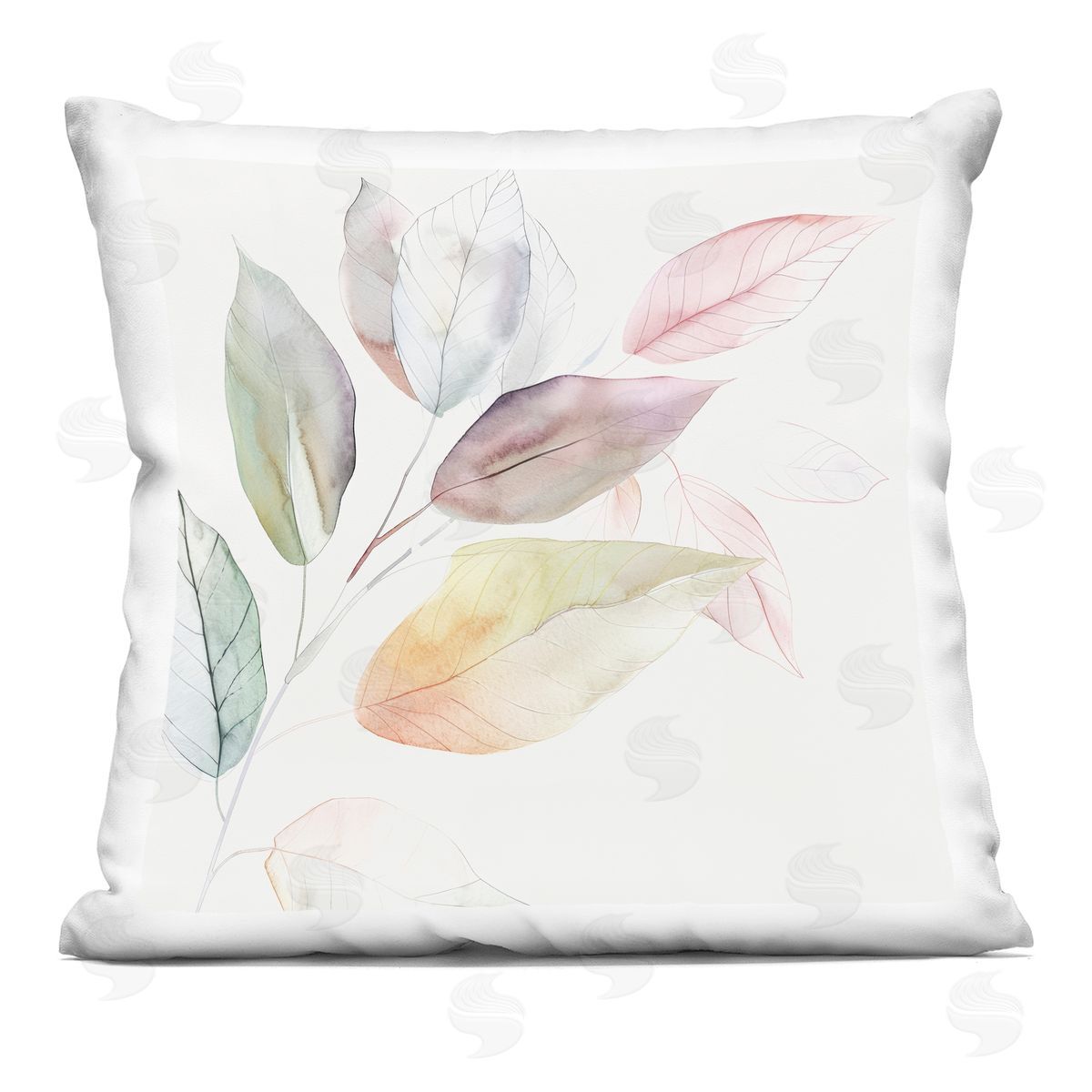 Raymond Powers Light Pastel Leaves Plush Polyester Art Print Pillow