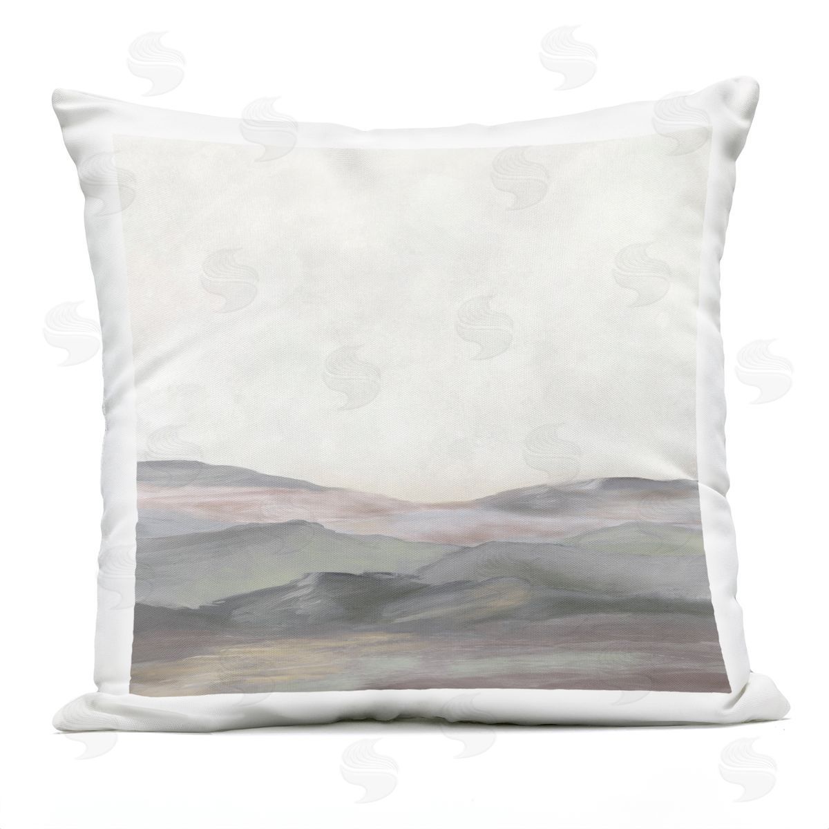J:L Design Grey Foggy Mountainscape Plush Polyester Art Print Pillow