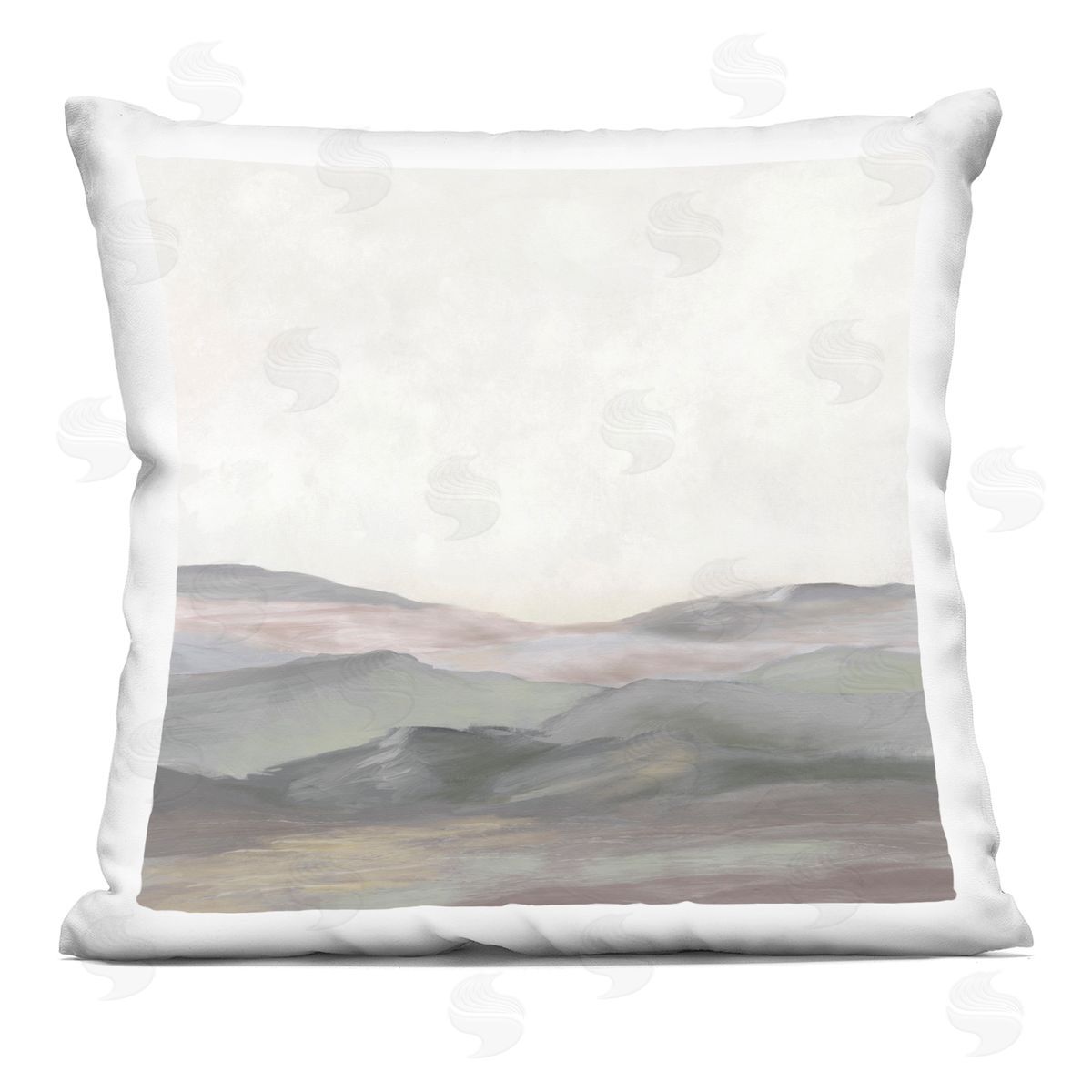 J:L Design Grey Foggy Mountainscape Plush Polyester Art Print Pillow