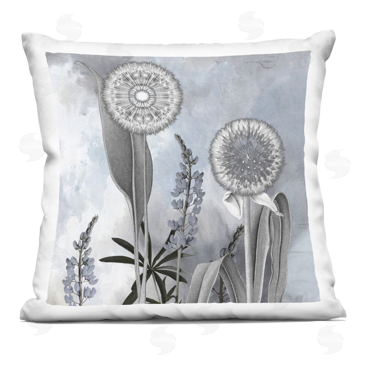 Sophie 6 Grey Toned Dandelion Sky Plush Polyester Art Print Pillow
