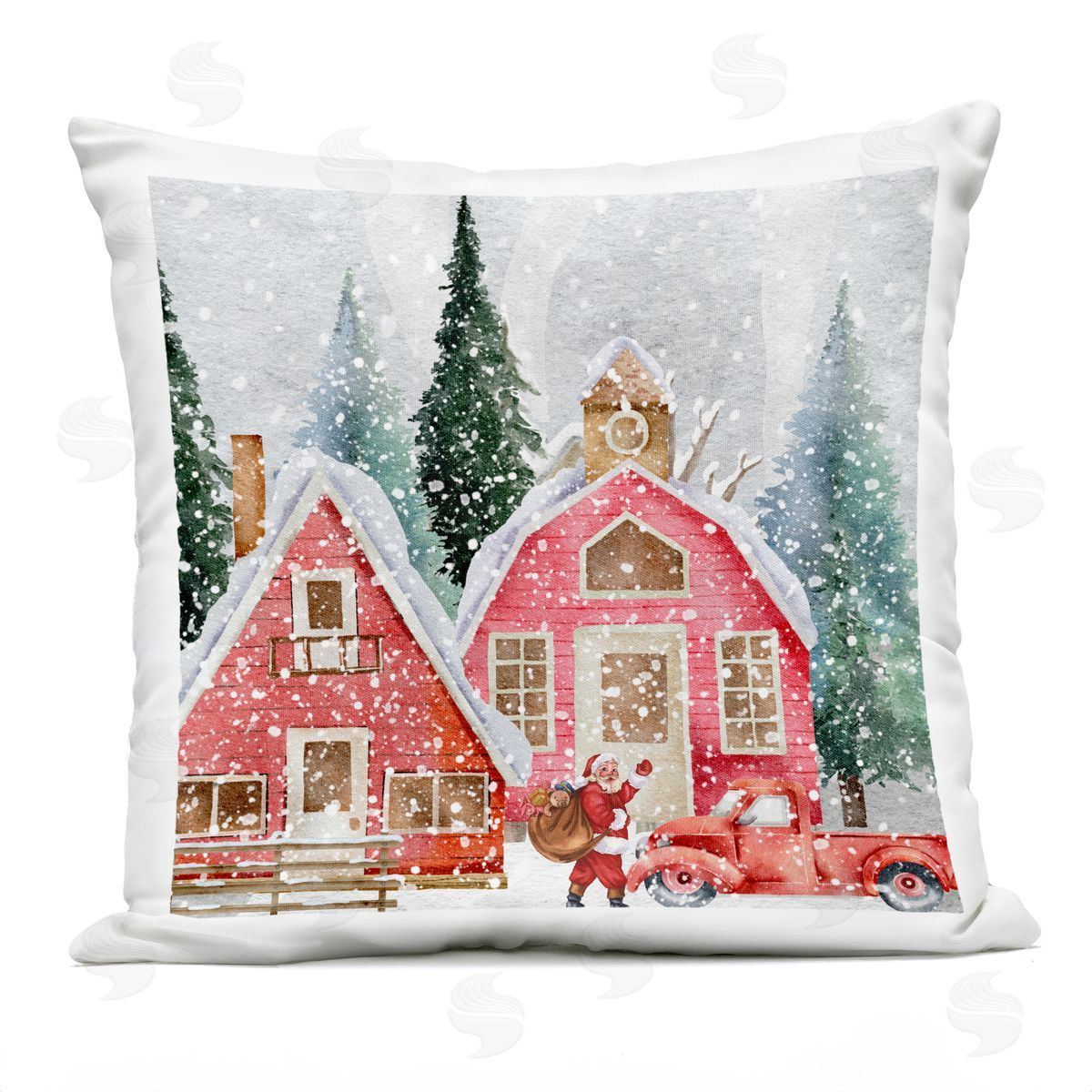 Jesse Keith Red Barn Santa Delivery Plush Polyester Art Print Pillow