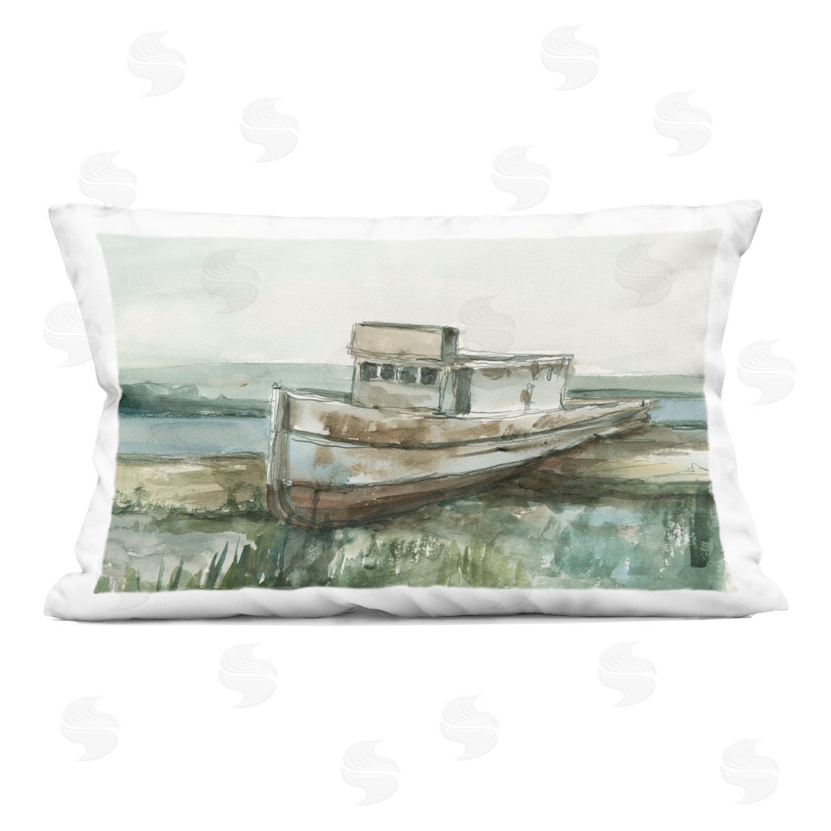 Ethan Harper Beached Fishing Boat Plush Polyester Art Print Pillow