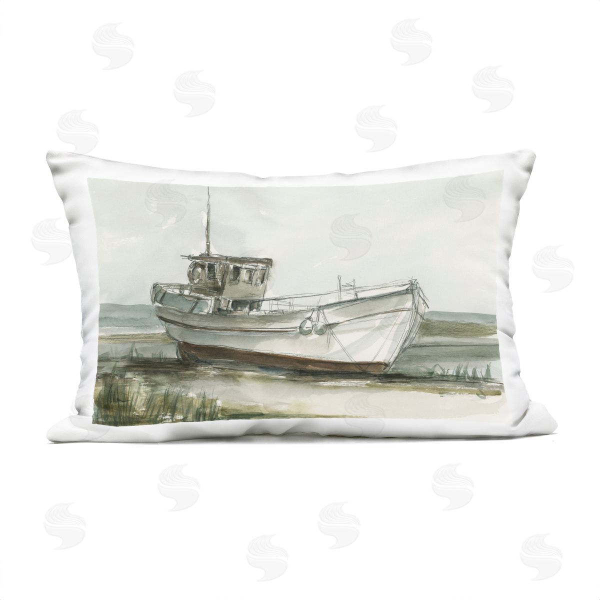 Ethan Harper Abandoned Fishing Boat Plush Polyester Art Print Pillow