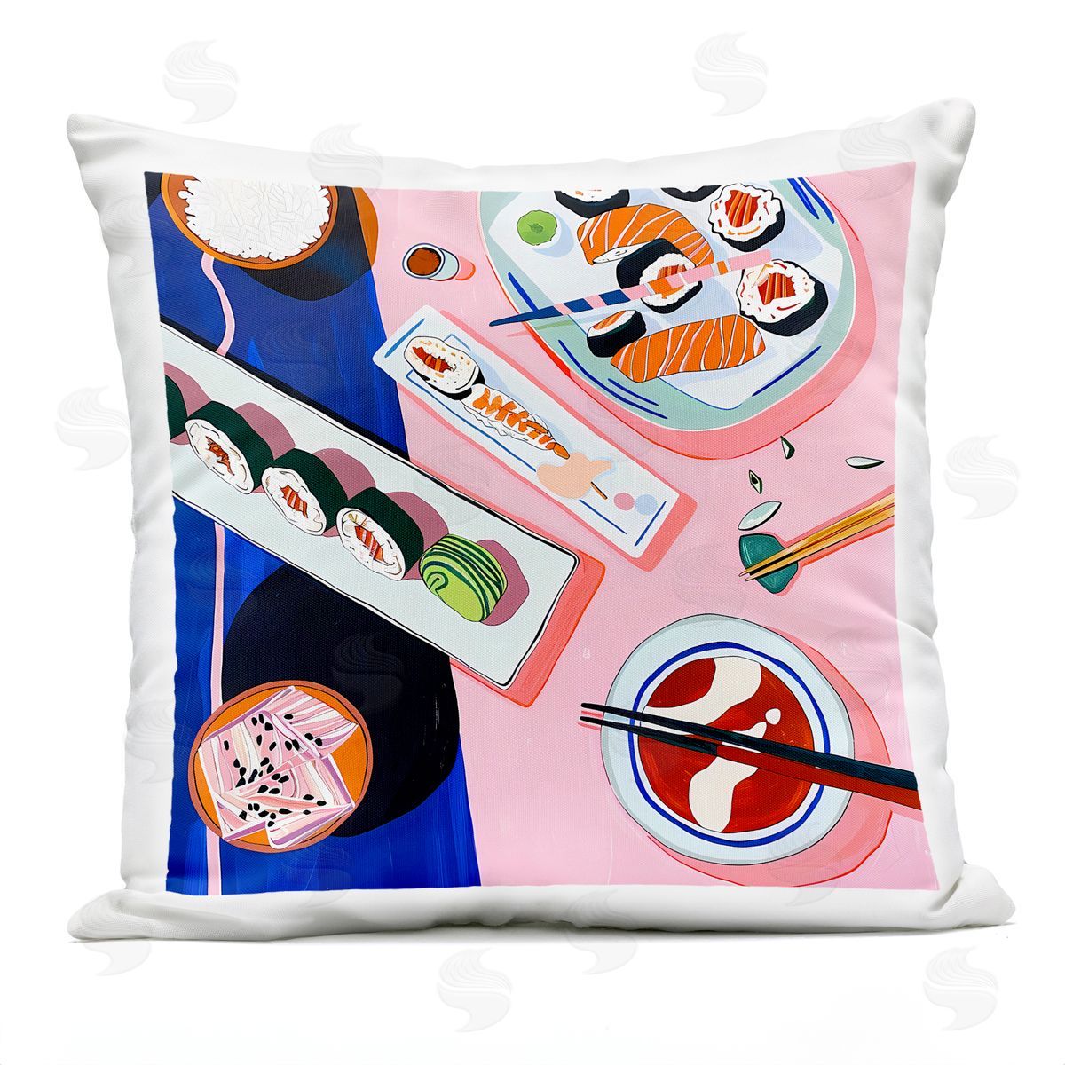 Walker Noble Vibrant Sushi Me Platter Plush Polyester Art Print Pillow
