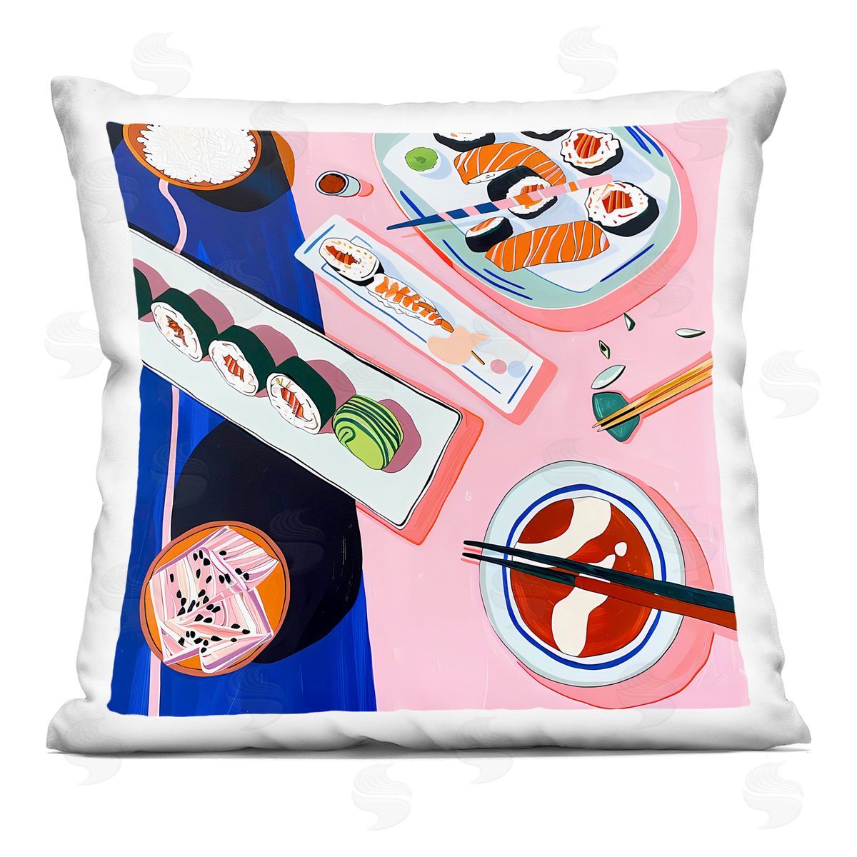 Walker Noble Vibrant Sushi Me Platter Plush Polyester Art Print Pillow
