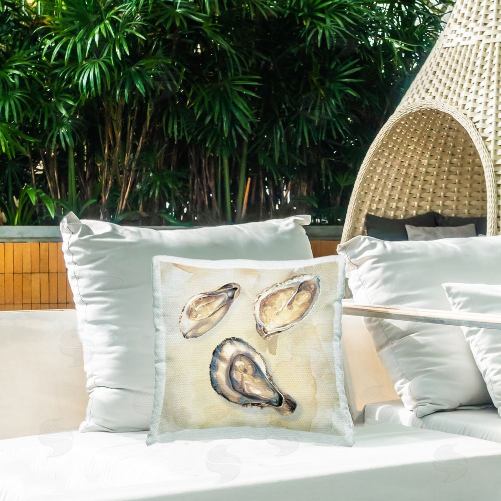 CAD Designs Oyster Trio on Beige Outdoor Square Pillow on Patio