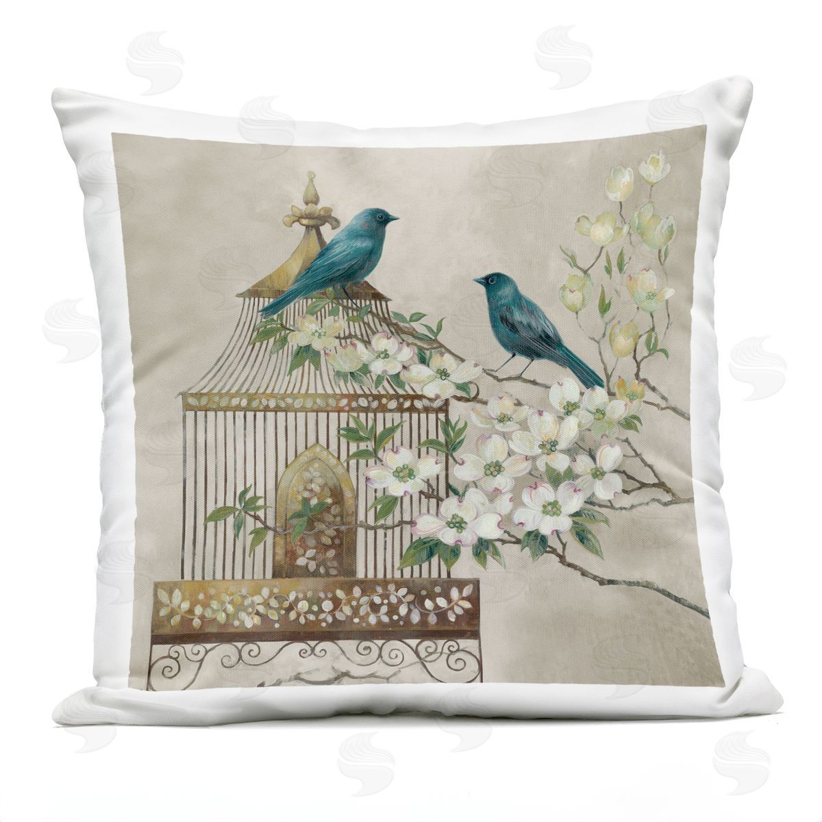 Elaine Vollherbst-Lane Neutral Birdcage Menagerie Outdoor Printed Pillow