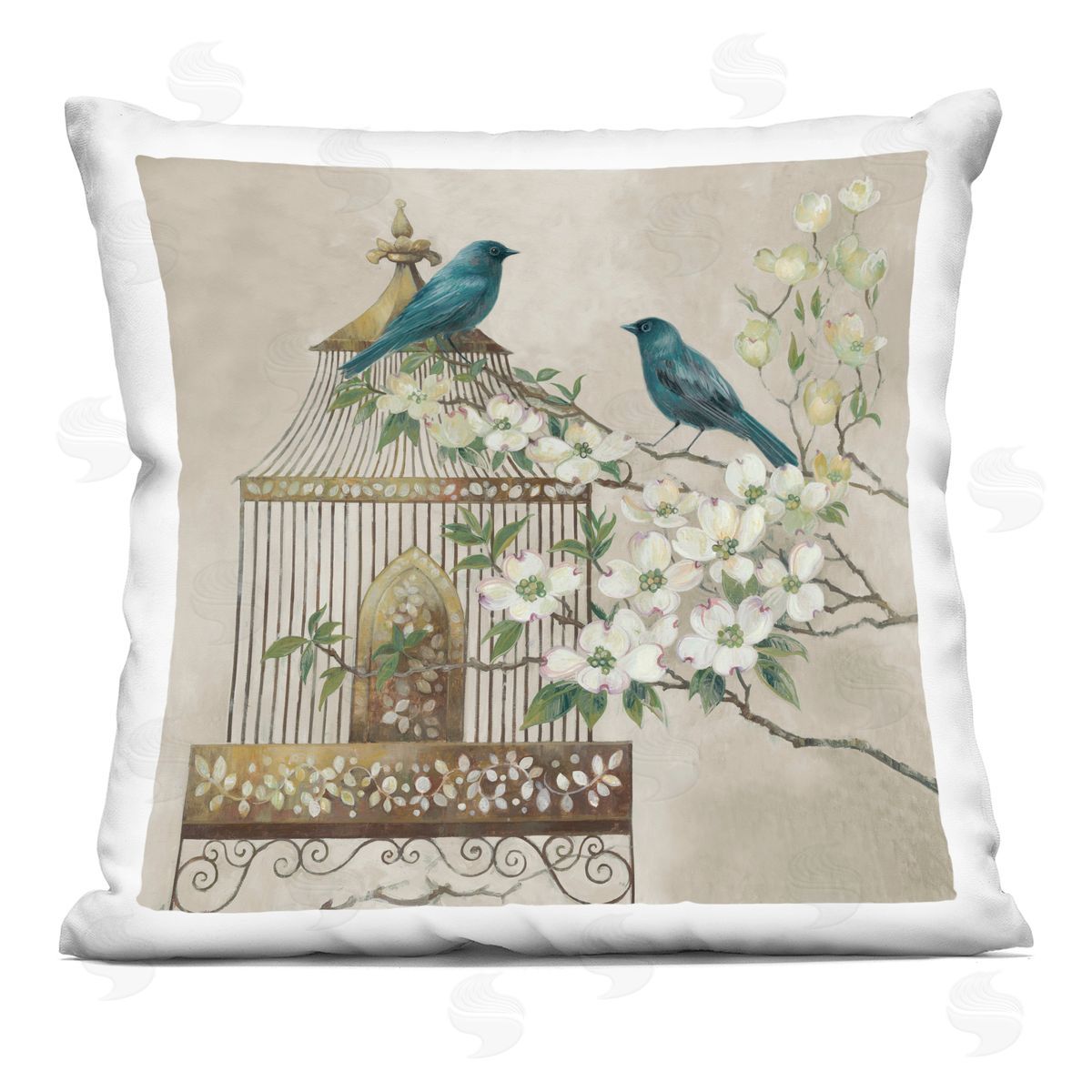 Elaine Vollherbst-Lane Neutral Birdcage Menagerie Indoor Printed Pillow Art