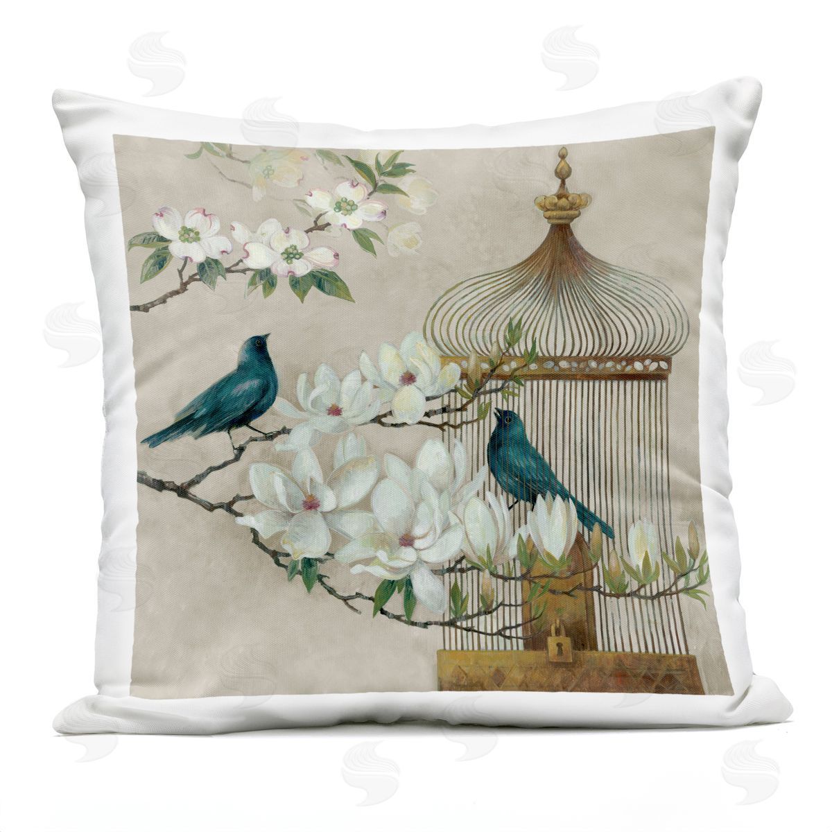 Elaine Vollherbst-Lane Floral Bluebird Menagerie Outdoor Printed Pillow