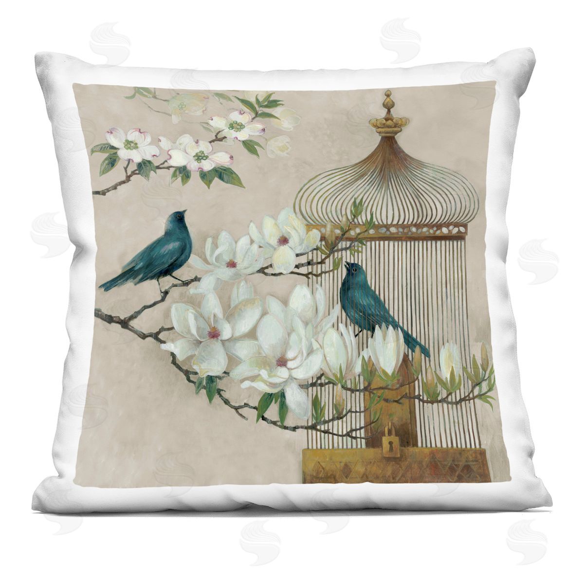 Elaine Vollherbst-Lane Floral Bluebird Menagerie Indoor Printed Pillow Art