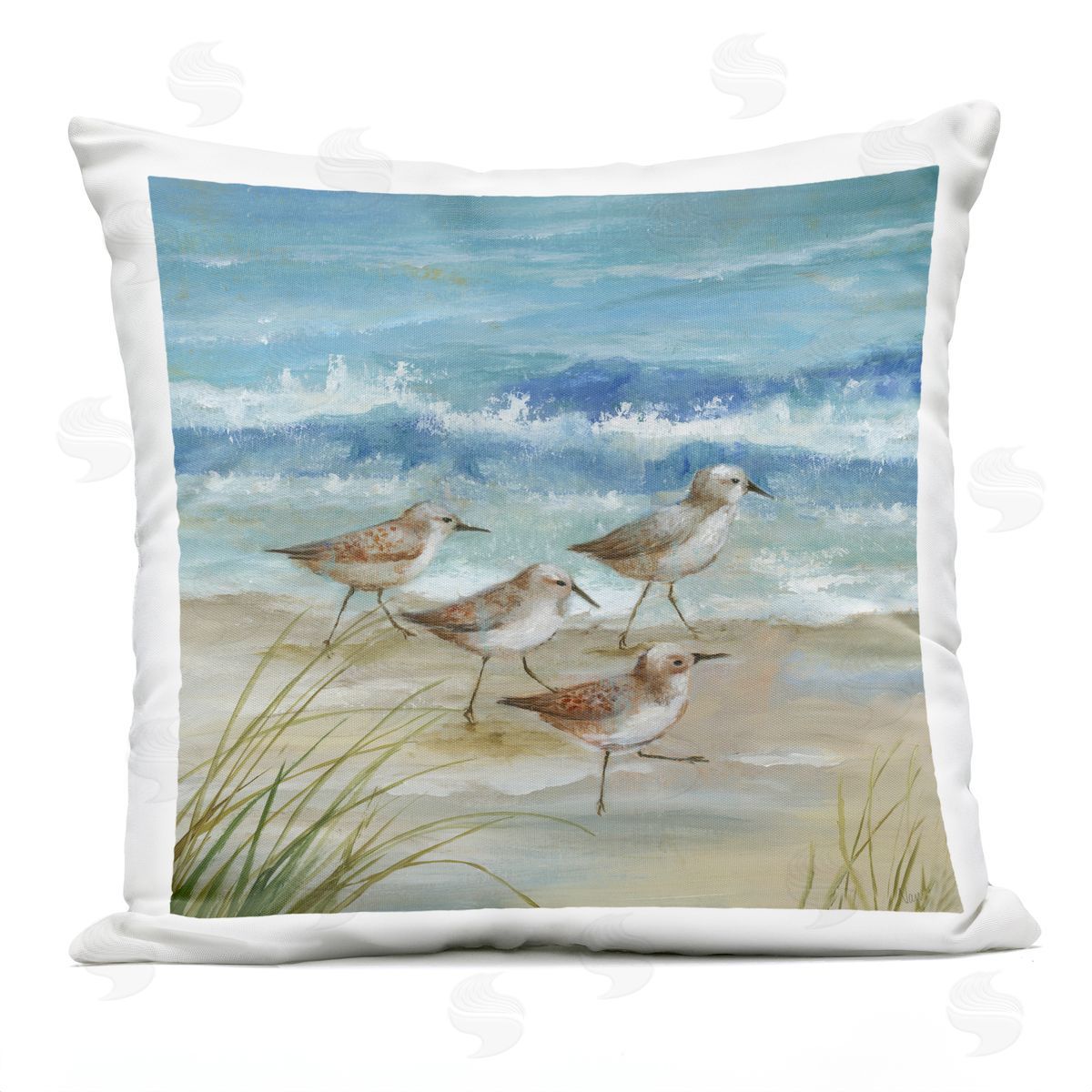 Nan Sandpiper Gathering View Plush Polyester Art Print Pillow