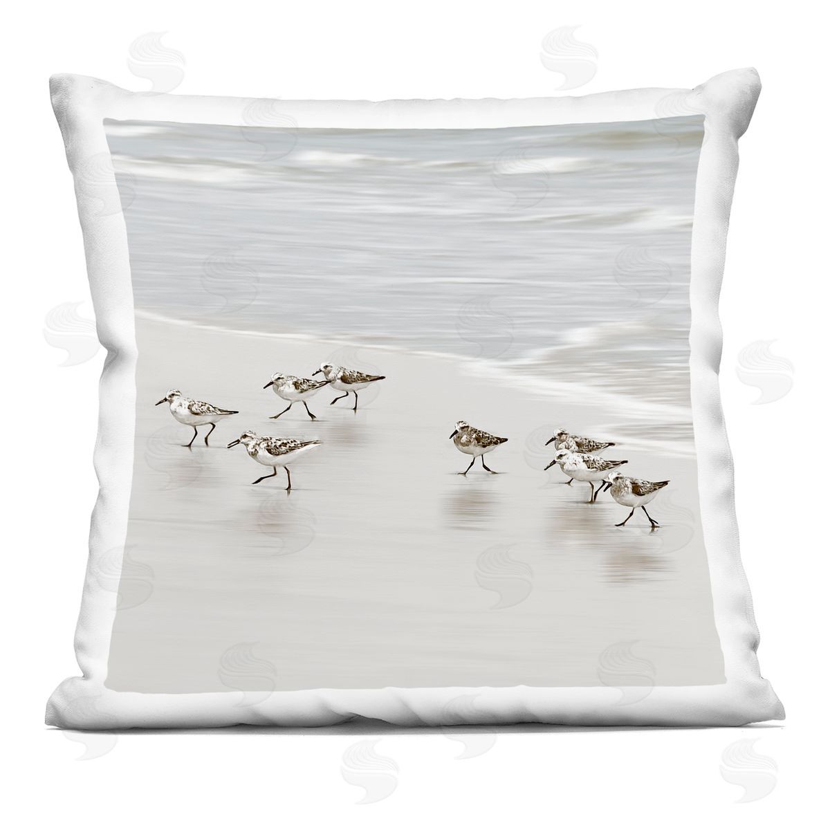 Natalie Carpentieri Beach Birds Scurrying Plush Polyester Art Print Pillow