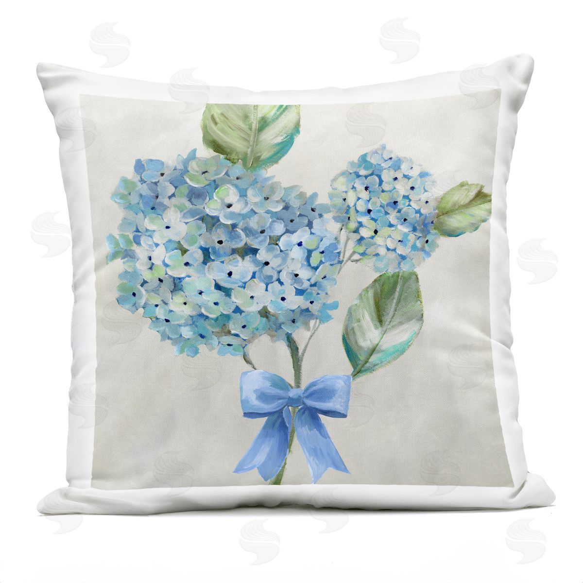 Nan Blue Bow Hydrangea Beauty Plush Polyester Art Print Pillow