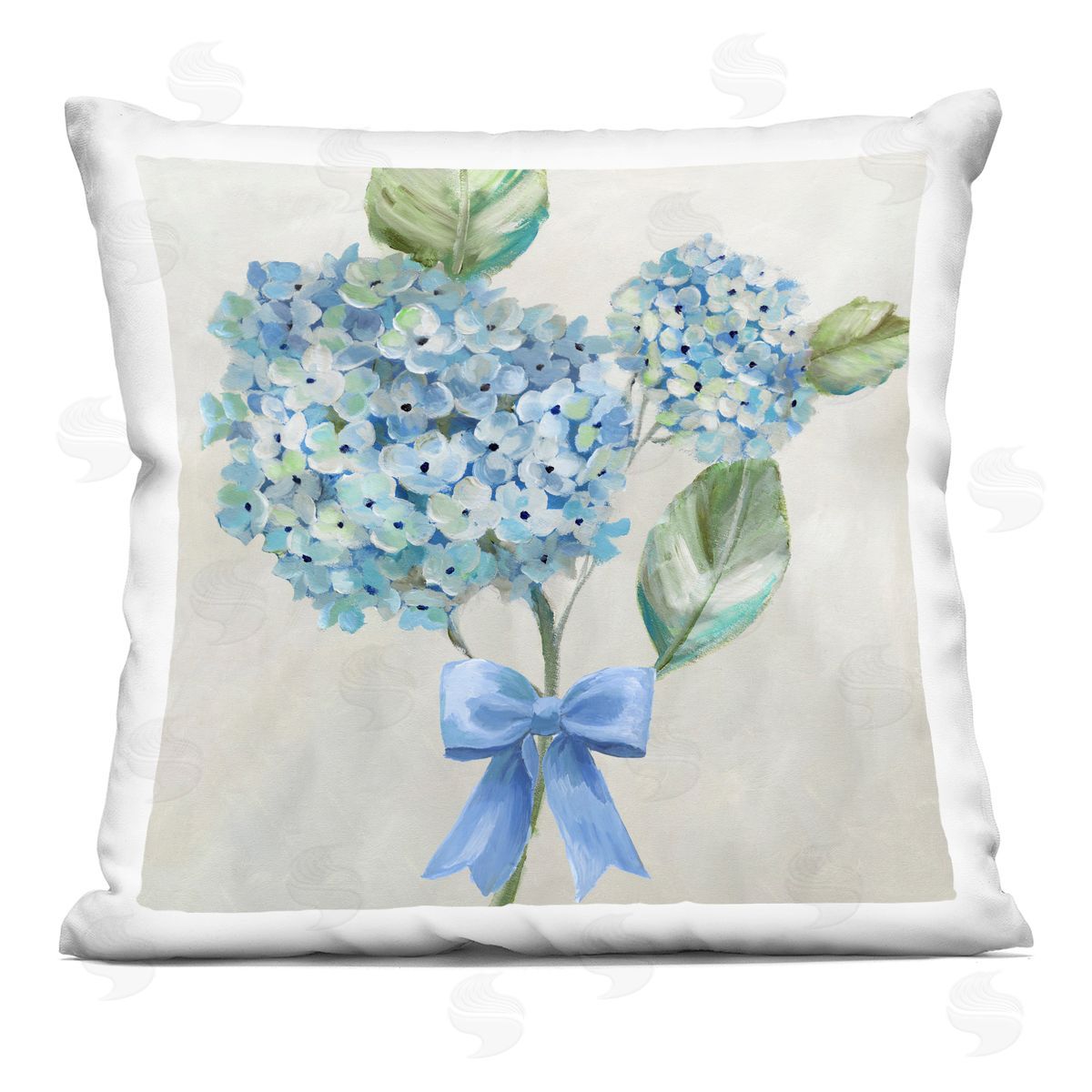 Nan Blue Bow Hydrangea Beauty Plush Polyester Art Print Pillow