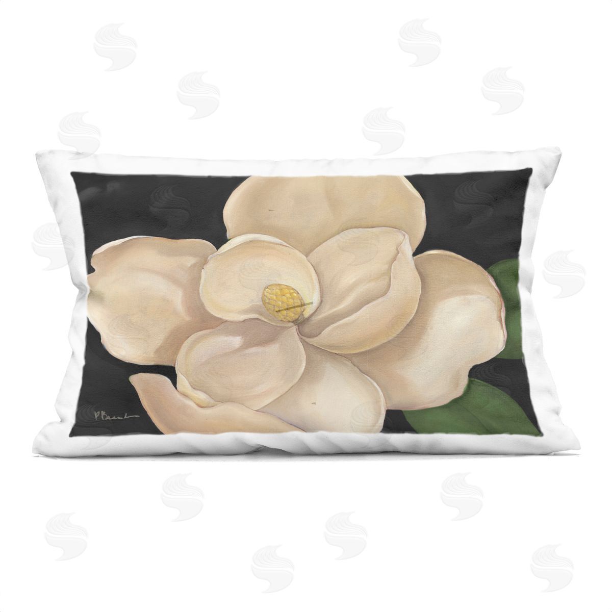 Paul Brent Magnolia Grandiflora on Black Plush Polyester Art Print Pillow